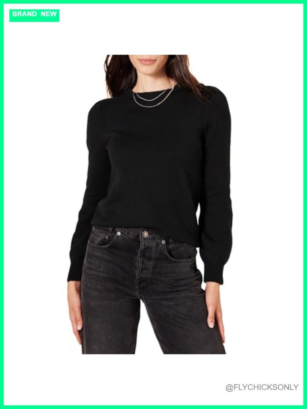 Soft Touch Long Sleeve Pleated Shoulder Crewneck Sweater Relaxed Fit